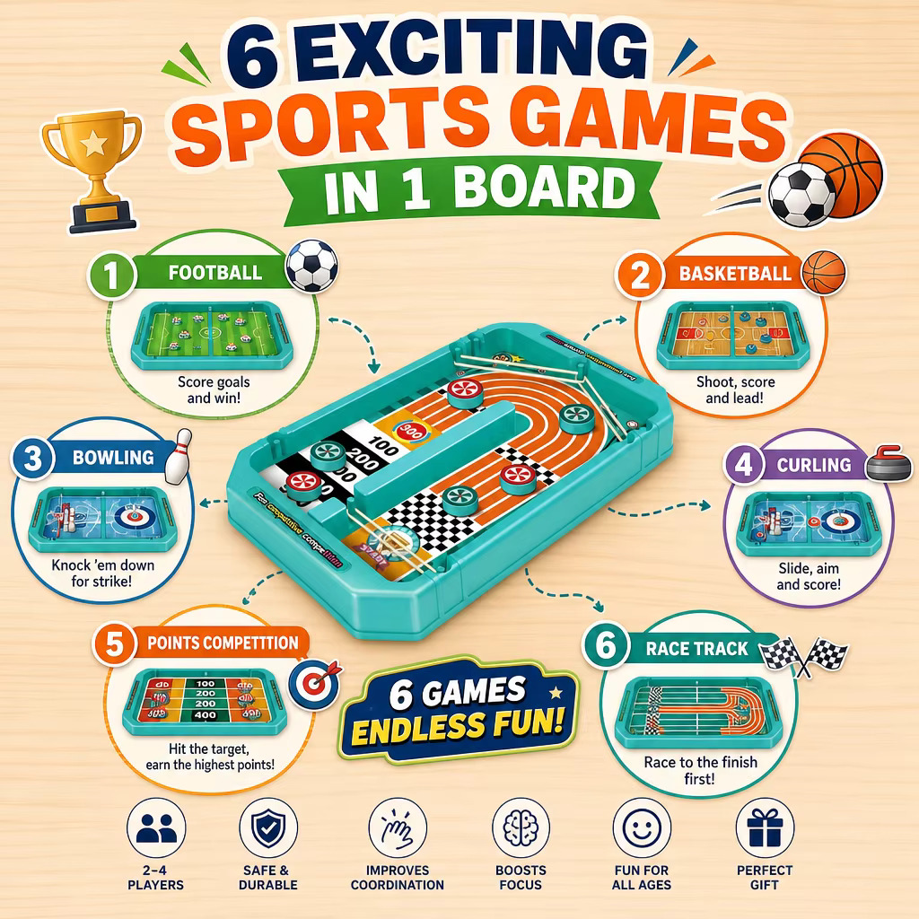 6-in-1 tafelspel met sportthem - Board Game Live recensie en prijs